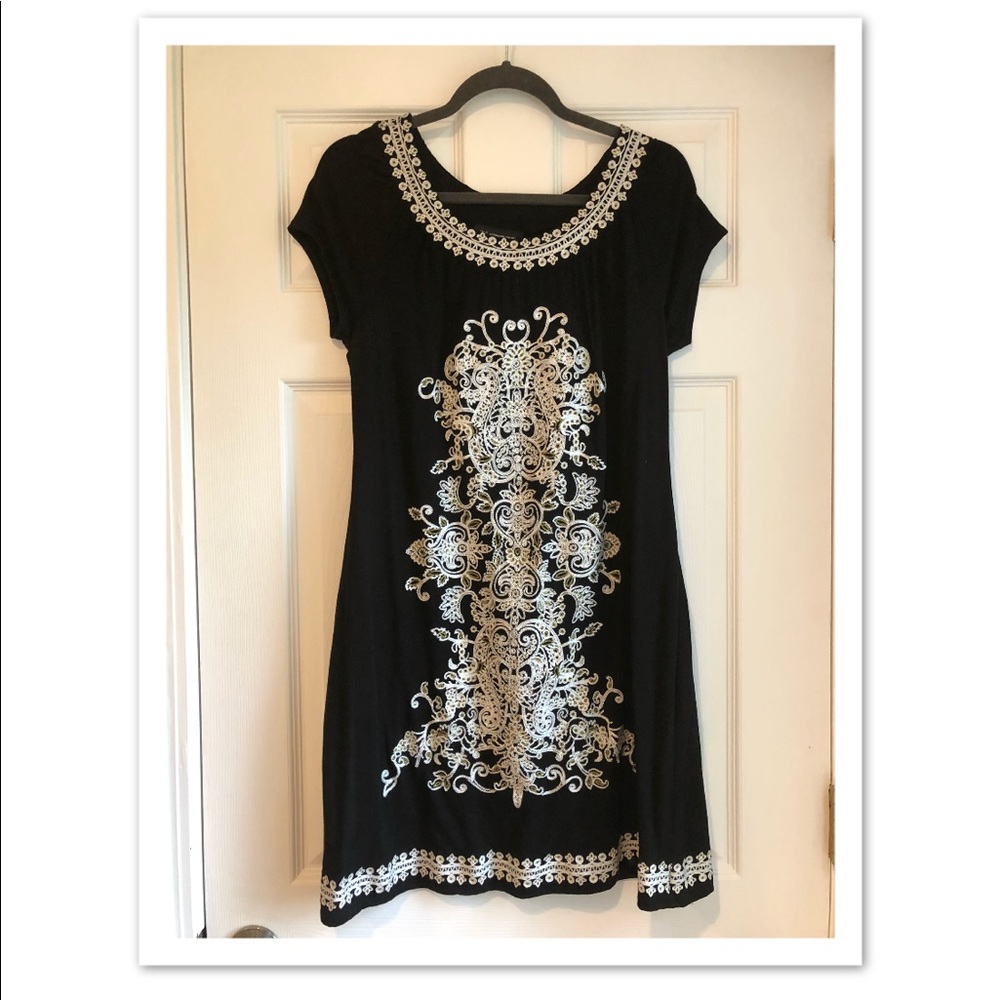 INC cotton jersey dress black white size M